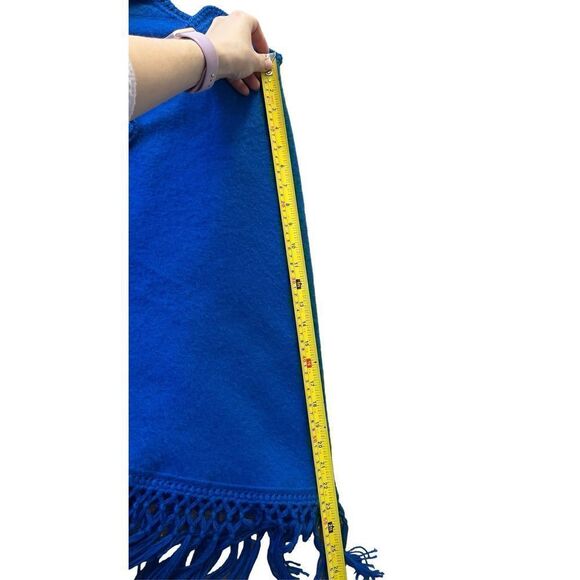 Alpaca Connection Poncho Fringes Blue button Front Alpaca Blend - Picture 5 of 7